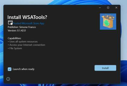 Windows 11, WSATools, простая установка неопубликованных приложений APK Android