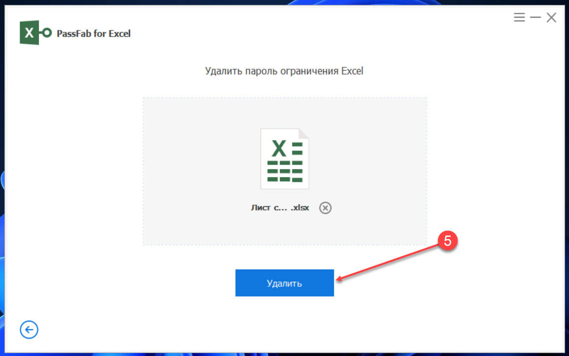 Нажмите кнопку «Удалить» чтобы снять блокировку с файла excel