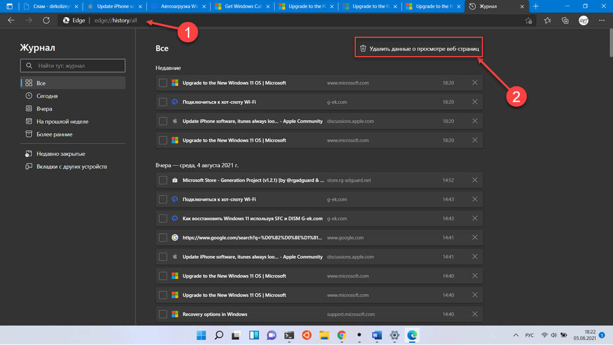 Очистить кеш Microsoft Edge windows-11