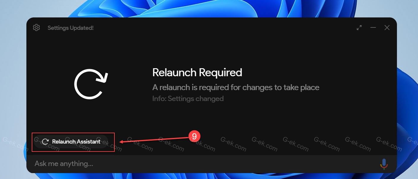 Теперь необходимо перезагрузить приложение Ассистент. Нажмите кнопку «Relaunch Required».