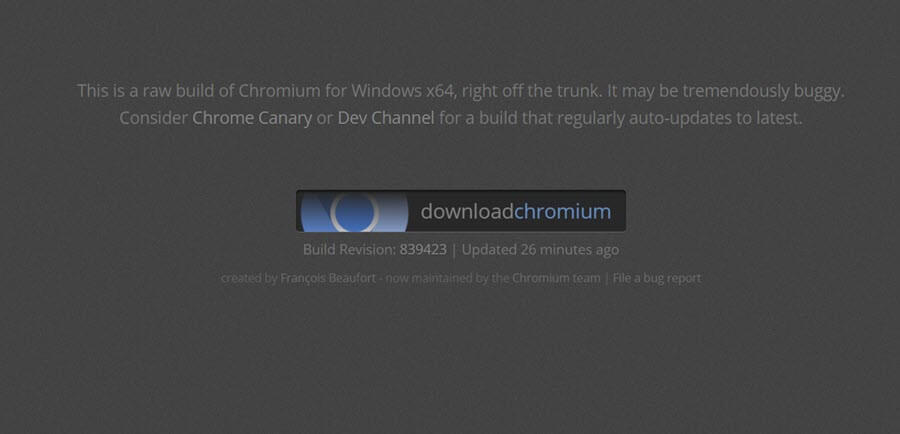 Выберите Chromium для Windows x64 или x86 и нажмите кнопку «downloadchromium».